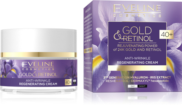 Eveline Gold & Retinol Przeciwzmarszczkowy Krem Regenerujący 40+ na Dzień i na Noc dla Skóry Wrażliwej 50ml