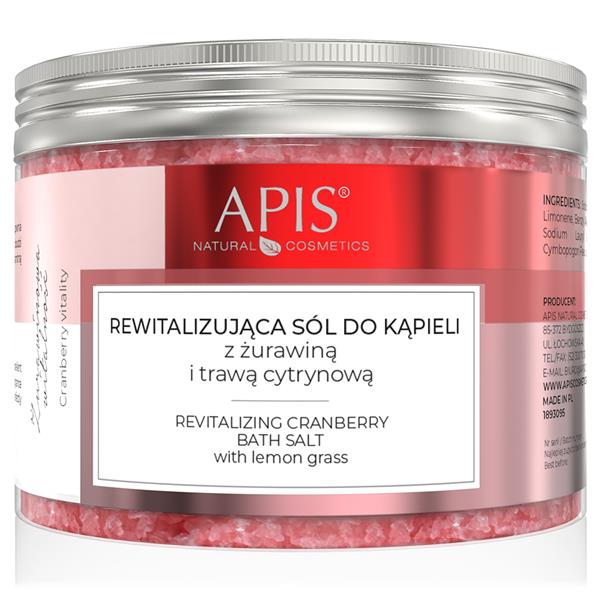 Apis Rewitalizująca Sól do Kąpieli z Żurawiną i Trawą Cytrynową dla każdego Rodzaju Skóry 650g