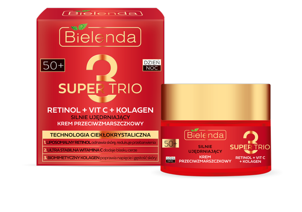 Bielenda Super Trio 3 Retinol Vit.C Kolagen Silnie Ujędrniający Krem Przeciwzmarszczkowy 50+ na Dzień i na Noc 50ml